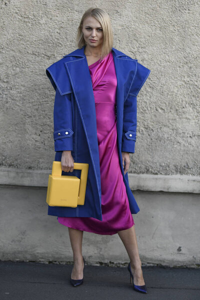 Milan, Italy - February 20, 2020: Street style appearance during Milan Fashion Week - streetstylefw20