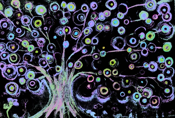 Geceleri bir ağaç üzerinde büyüyen lolipop pop sanat izlenimi. 