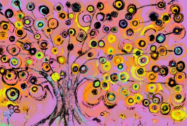 Bir ağaç üzerinde gün geçtikçe büyüyen lolipop pop sanat izlenimi.