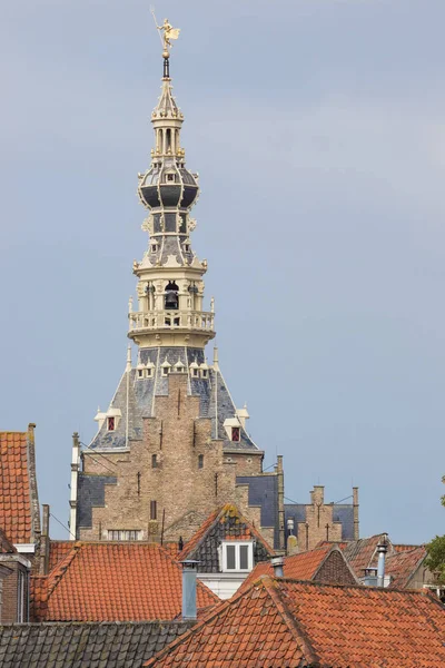 La torre del vecchio municipio che guarda sopra le case — Foto Stock