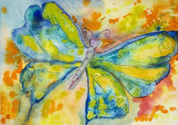 Blau Und Gelb Schmetterling Mit Orange Und Gelb Die Tupftechnik — Stockfoto