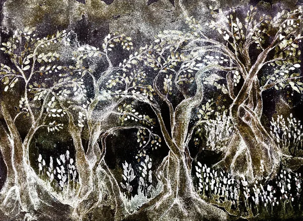 Zeytin Ağaçları Kış Yumuşak Odak Etkisi Nedeniyle Değişmiş Yüzey Pürüzlülüğü — Stok fotoğraf