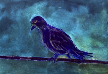 Mavi Güvercin şafakta. Yumuşak odak etkisi nedeniyle değişmiş yüzey pürüzlülüğü kağıdın dabbing tekniği verir.