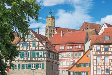 Schwabisch Malikanesi 'nin merkezindeki yarım keresteli evler.