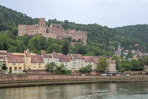 Slottet Heidelberg Och Neckar Sett Från Bro Över Floden — Stockfoto