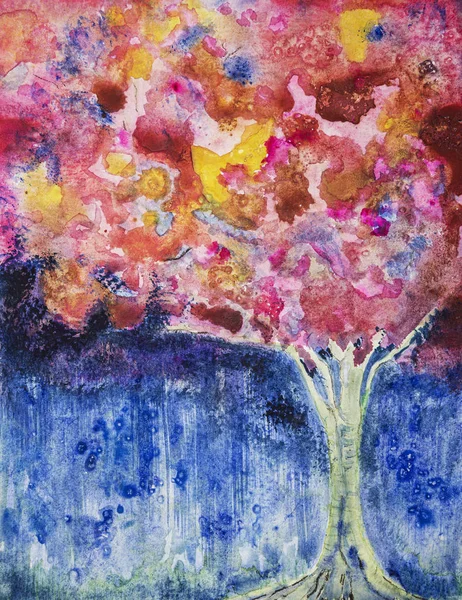 Leuchtend Rosa Baum Des Lebens Regen Die Tupftechnik Kantennähe Verleiht — Stockfoto