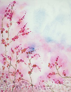 Sihirli Sakura rüyası. Kenarlara yakın dokunmatik tekniği kağıdın değişmiş yüzey pürüzü nedeniyle yumuşak bir odak etkisi verir.