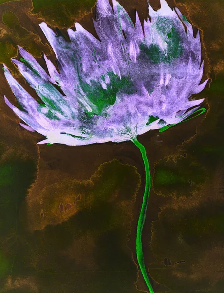 黄金の背景にサイケデリックな紫色の蓮の花 エッジ付近のダビング技術は 紙の表面粗さの変化によって柔らかい焦点効果を与えます — ストック写真