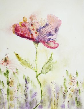 Süslü kaprisli haşhaş. Kenarlara yakın dokunmatik tekniği kağıdın değişmiş yüzey pürüzü nedeniyle yumuşak bir odak etkisi verir.