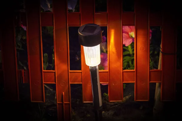 Gartenlampe im Blumengarten — Stockfoto