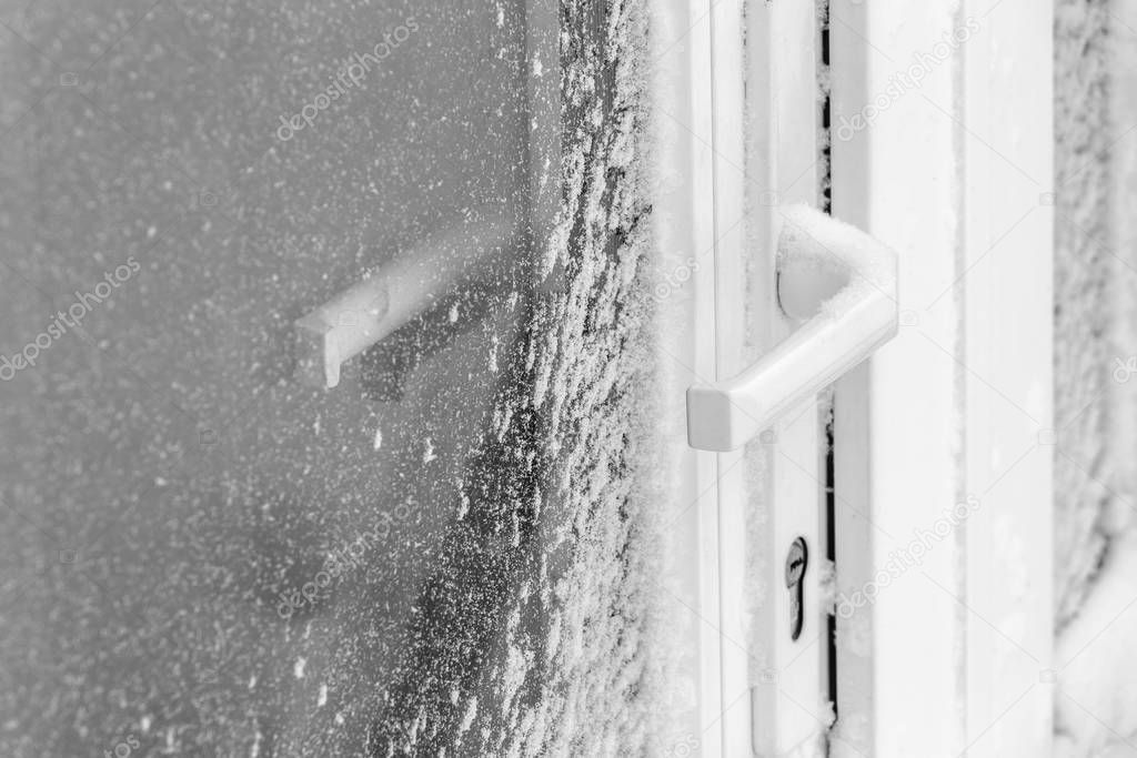 The door is covered with snow