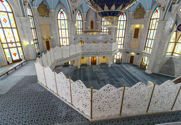 Kazan, Russia - December 31, 2019: Inside the mosque, Kul-Sharif Mosque in Kazan.