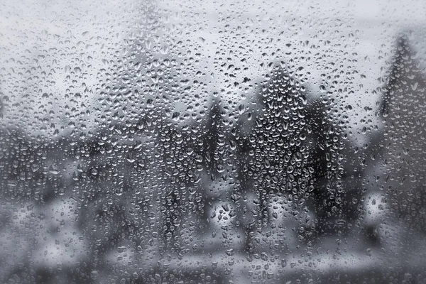 Krople Wody Szklankę Deszczowy Dzień — Zdjęcie stockowe