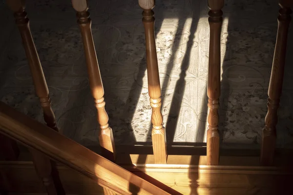 Элемент Деревянной Внутренней Лестницы Крупный План Деревянного Балластера — стоковое фото