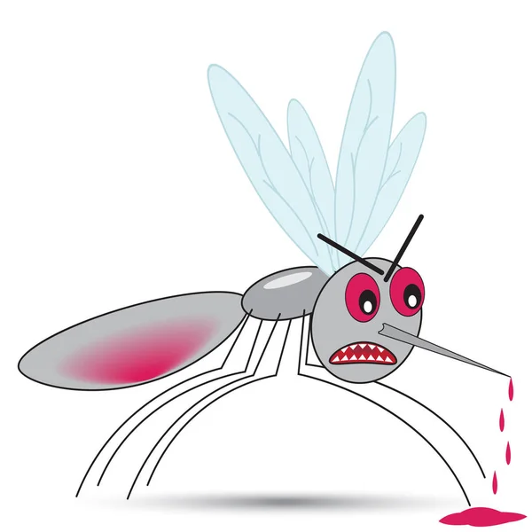 Funny angry mosquito drank blood — Stock Vector