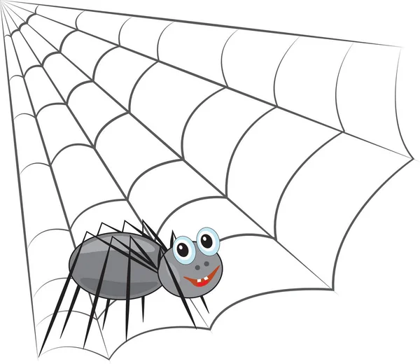 Lustige Spinne im Netz — Stockvektor