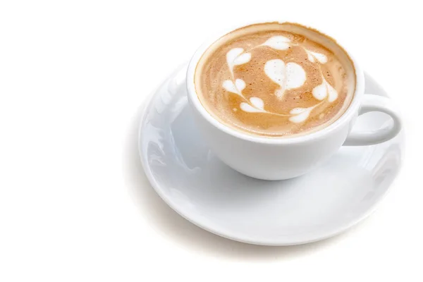 Taza de café de latte arte muchas formas de corazón sobre fondo blanco iso — Foto de Stock