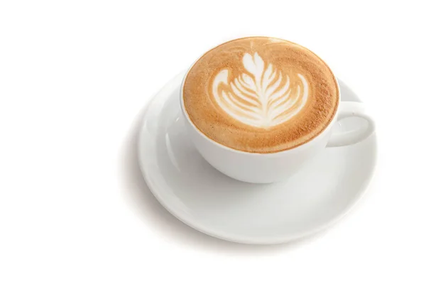 Taza de café de arte latte roseta sobre fondo blanco aislado — Foto de Stock