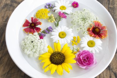 Feng Shui, çiçek suyla bir kabın içinde