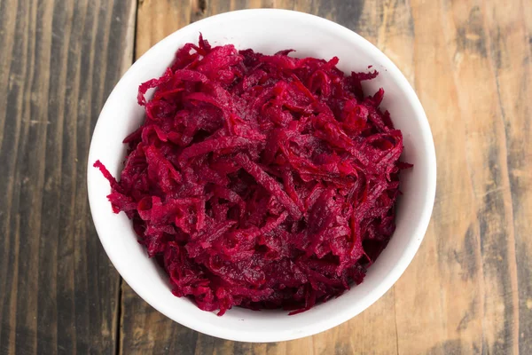 Fresh Grated Beet Salad on Rustic Wooden Background — Stock Photo, Image