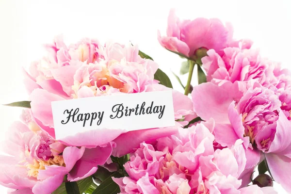Mutlu doğum günü kartı pembe Peonies buket