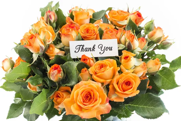 Dankeskarte mit einem Strauß orangefarbener Rosen — Stockfoto