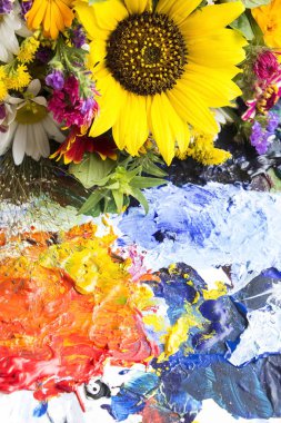 Palet yaz çiçek bir buket 