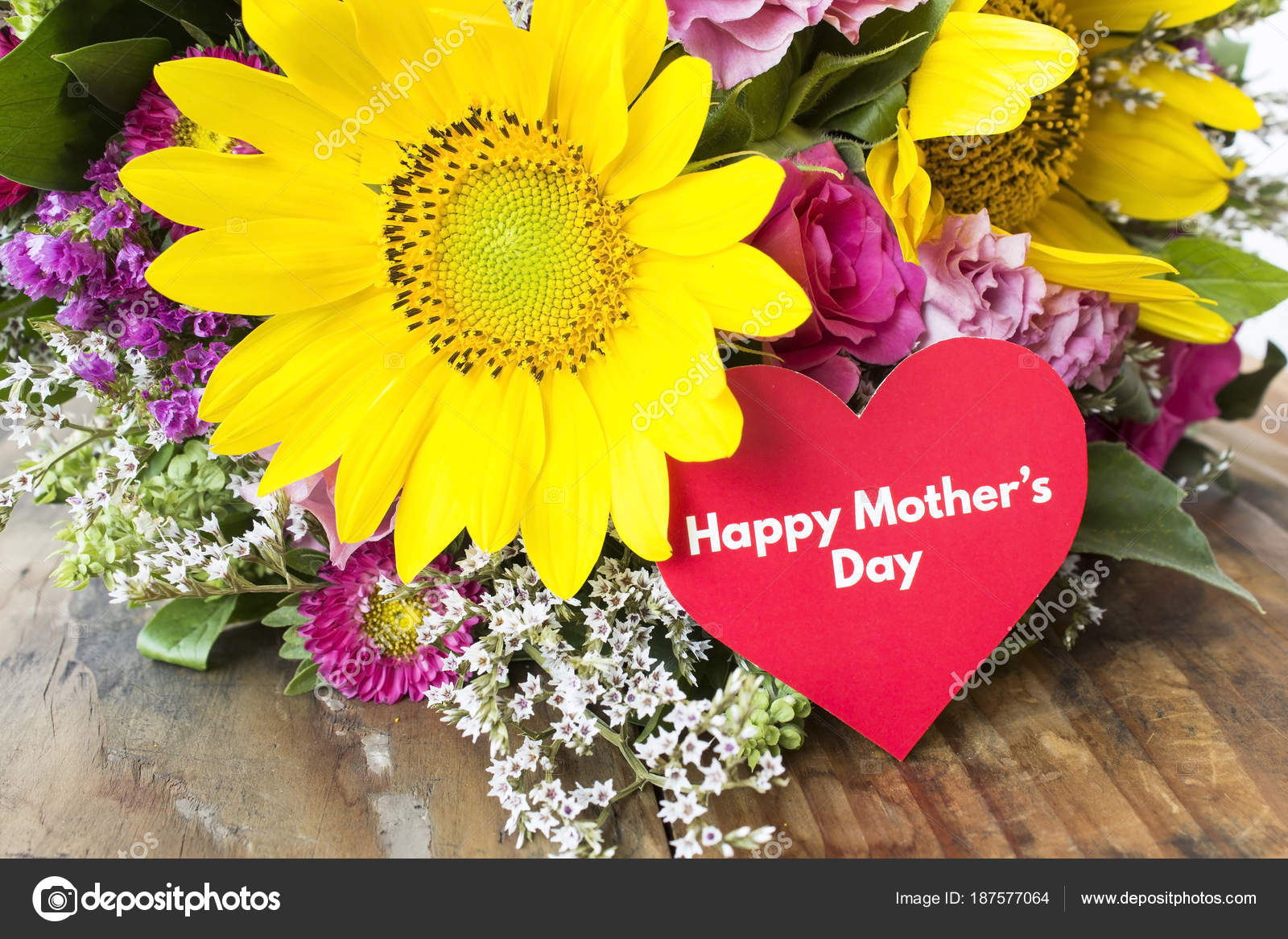 Carte Double Bouquet De Fleurs Rouge Avec épis De Blé Véritable Fête Des Mères Ou Toute Autres Occasion