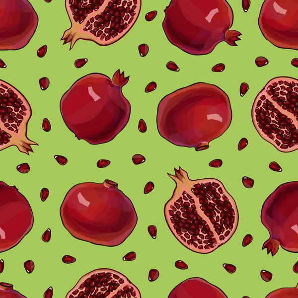 Fresh pomegranates hand drawn background. — Stock Vector