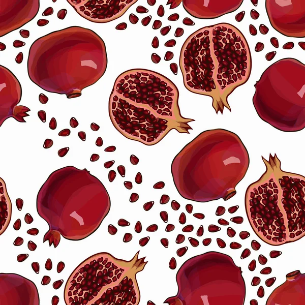 Romãs saborosas, padrão sem costura vetorial — Vetor de Stock