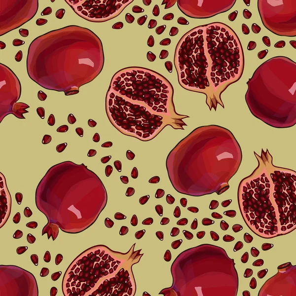 Romãs saborosas, padrão sem costura vetorial — Vetor de Stock
