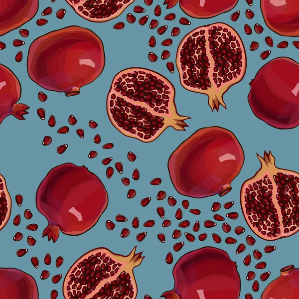 Romãs saborosas, padrão sem costura vetorial — Vetor de Stock