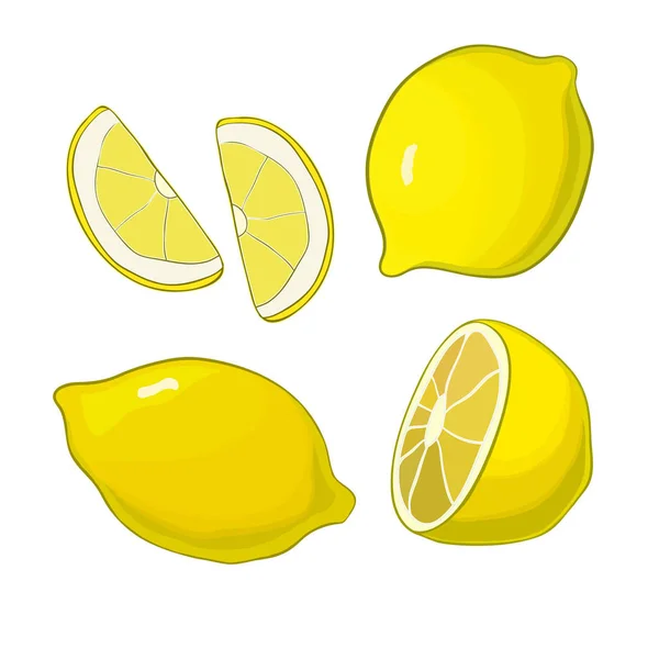 Citrons, quatre vues. Frais, naturel : entier, moitié, tranche, coin . — Image vectorielle