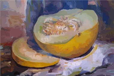 Kavun. Tuval doku yağlı. El boyalı. Modern Sanat.