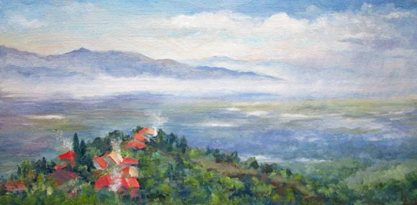 Signagi, Georgia 'daki evler ve eski geleneksel kuleler manzaralı..