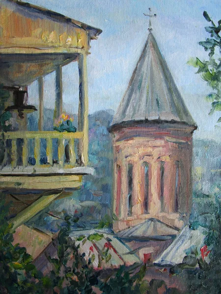 Gürcistan 'ın Tiflis kasabasında eski bir cıvıltı ve balkon. — Stok fotoğraf