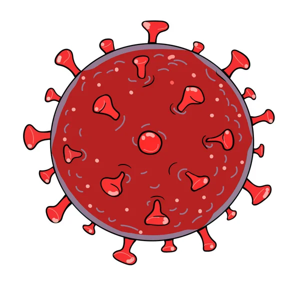 Dibujo vectorial del contorno del virión humano del Coronavirus en rojo aislado sobre fondo blanco . — Vector de stock