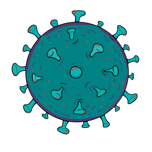 Vektor ritning av kontur humant Coronavirus virion i svart isolerad på vit bakgrund. — Stock vektor