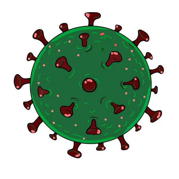 Dibujo vectorial del contorno del virión humano del Coronavirus en negro aislado sobre fondo blanco . — Vector de stock