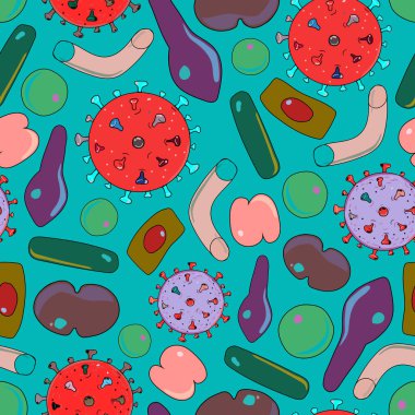 Bakteri virüsü ve mikroorganizma tersten pürüzsüz model çizimi