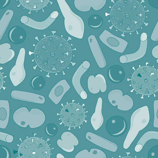 細菌ウイルスと細菌微生物反転シームレスパターンベクトル図 — ストックベクタ