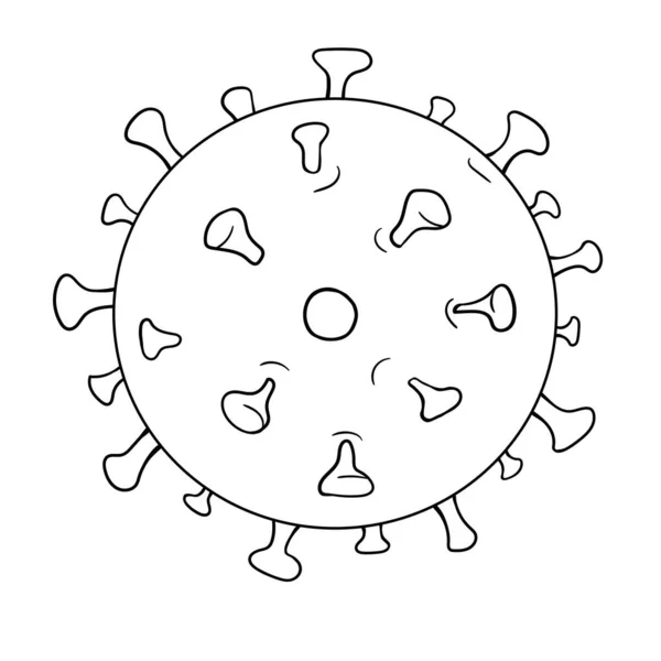 Vektor Ritning Kontur Mänskliga Coronavirus Virion Svart Isolerad Vit Bakgrund — Stock vektor