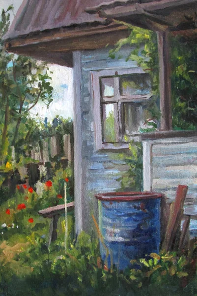 Country House Details Summer Day Painting — Stock Photo, Image