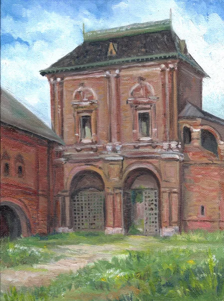 Porte Monastère Journée Ensoleillée Été Peinture — Photo
