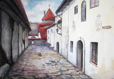 Tallinn 'deki eski sokak, grafik illüstrasyon