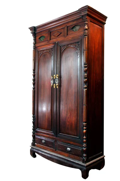 Antique asian style wooden wardrobe from thailand isolated on wh — Stock Photo, Image