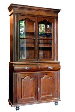 Asya tarzı ahşap dolap üzerinde WHI izole Tayland antika