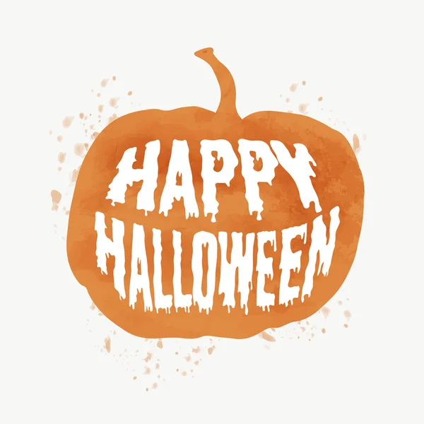 Happy Halloween affisch på Bright akvarell bakgrund med fläckar och droppar. — Stock vektor