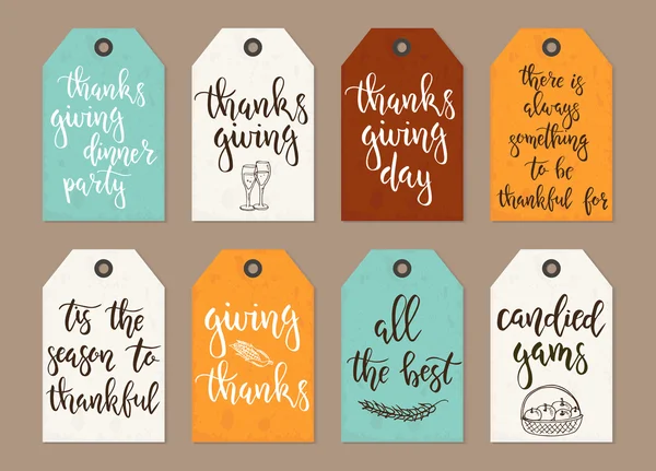 Hari Thanksgiving kuno tag hadiah dan kartu dengan kaligrafi . - Stok Vektor