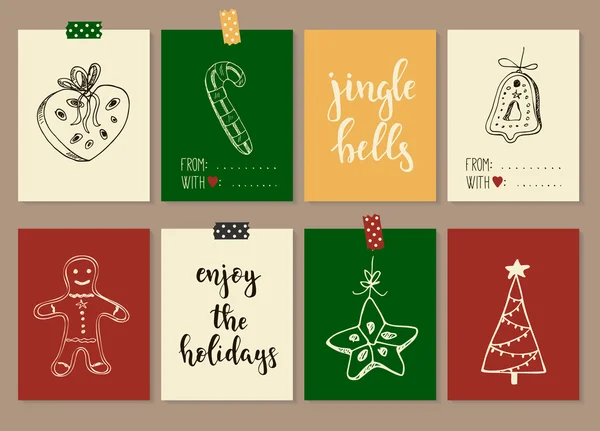 Joyeux Noël et bonne année vintage étiquettes cadeaux cartes avec calligraphie . — Image vectorielle